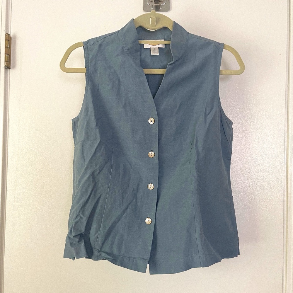 Talbots Sleeveless Mandarin Collar Button Down Top